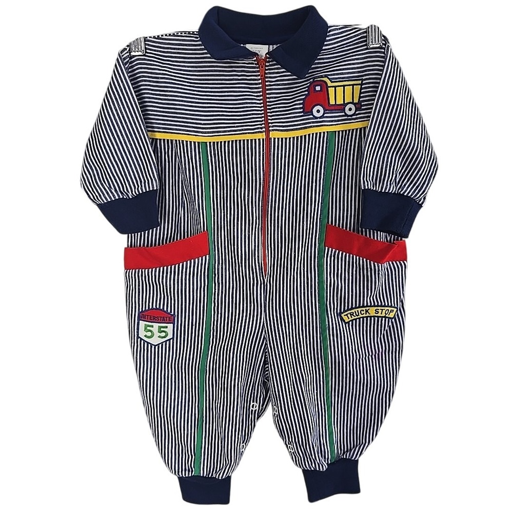 Vintage Baby Togs 12 Month Blue Pinstripe Mechanic Truck Coverall